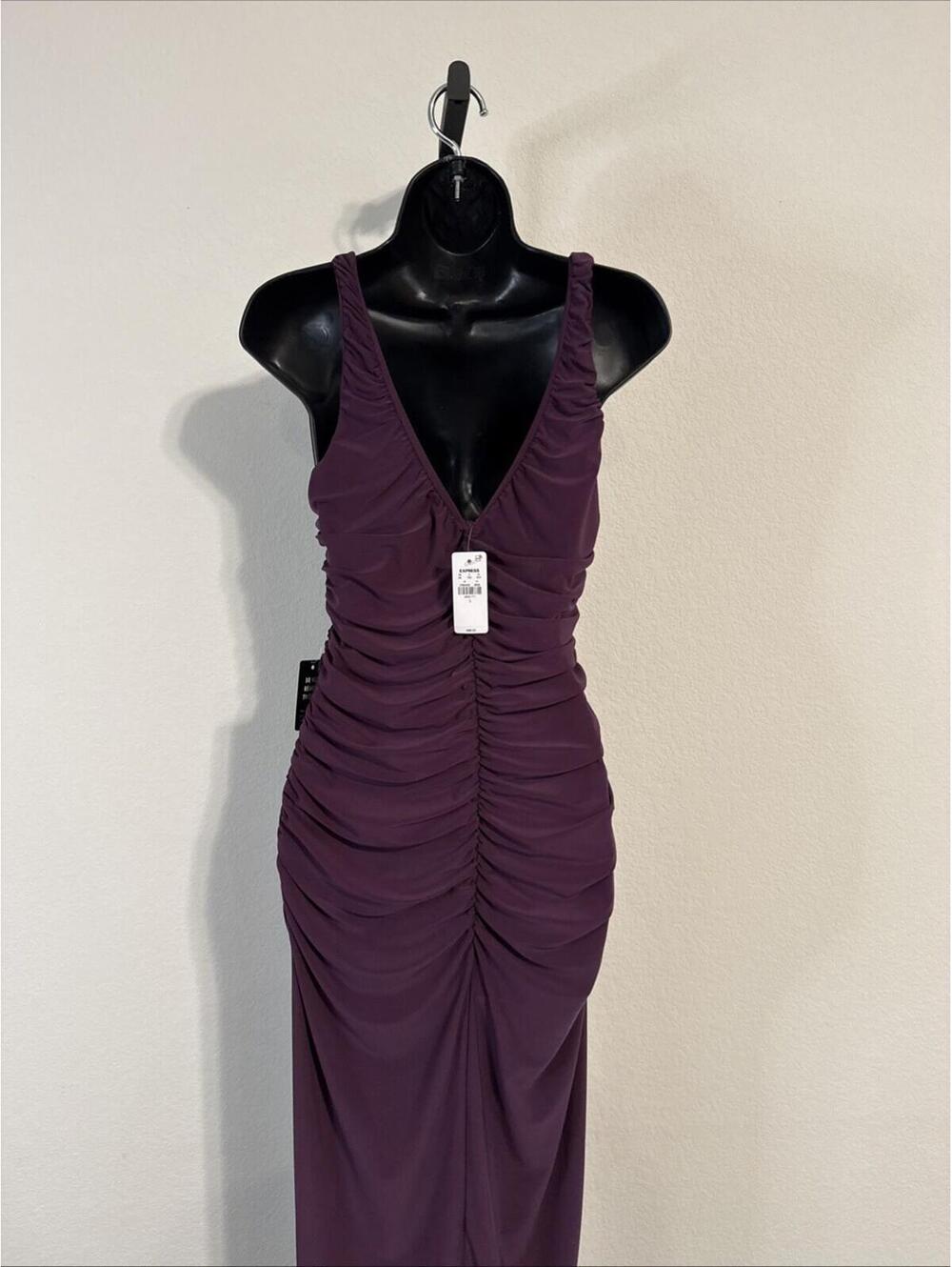 NWT Express Purple Ruched Spaghetti Strap V-Neck Dress - LRG - Picture 5 of 9